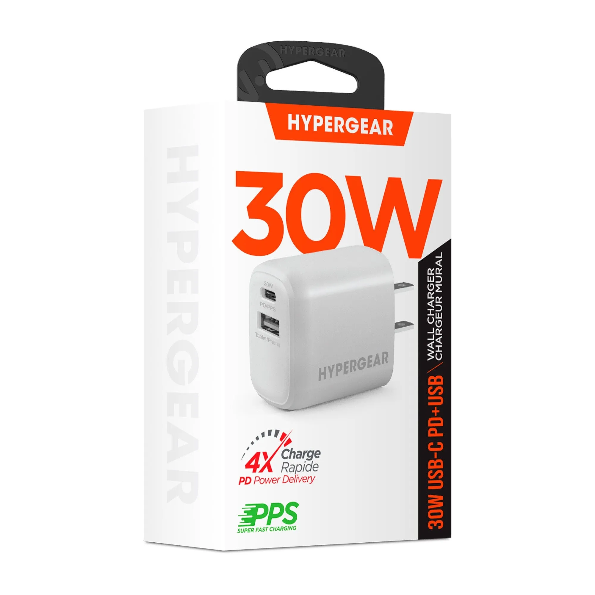 HyperGear 30W Dual Port USB-C PD 30W Max   USB-A 18W Max Wall Charger Hub - White - 15-12233