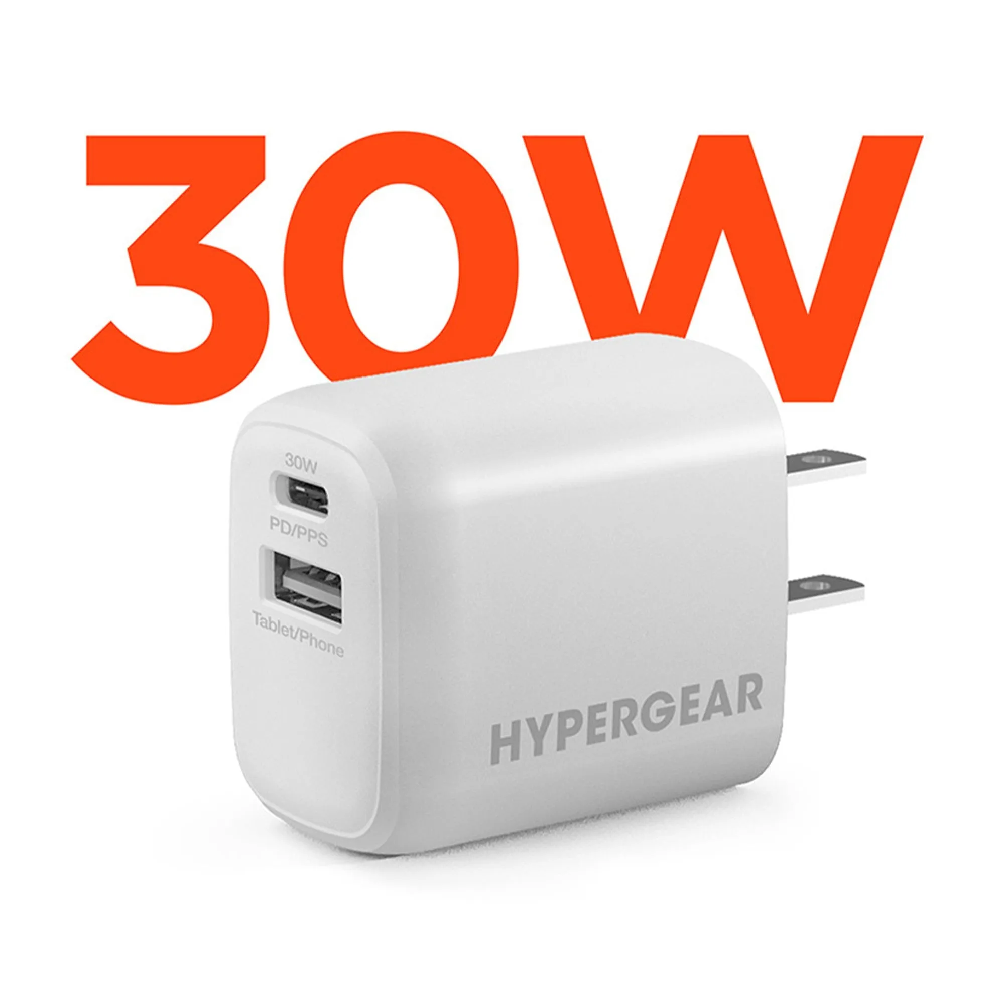 HyperGear 30W Dual Port USB-C PD 30W Max   USB-A 18W Max Wall Charger Hub - White - 15-12233