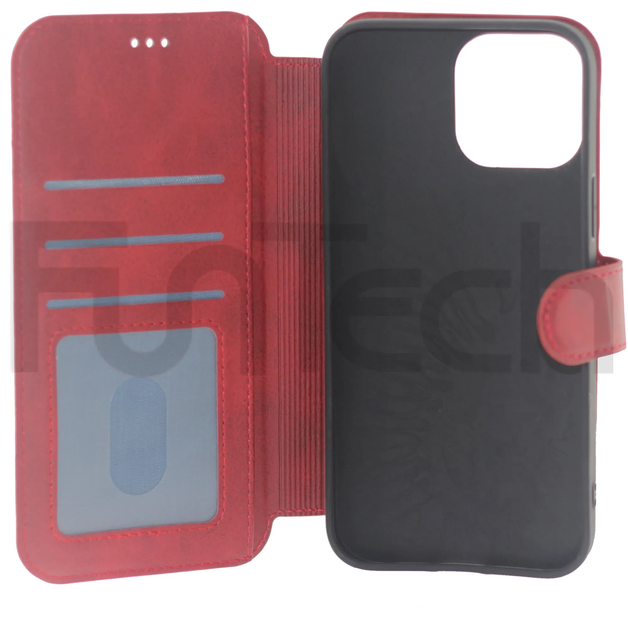 iPhone 13 Pro Case, Leather Wallet Case, Color Red.