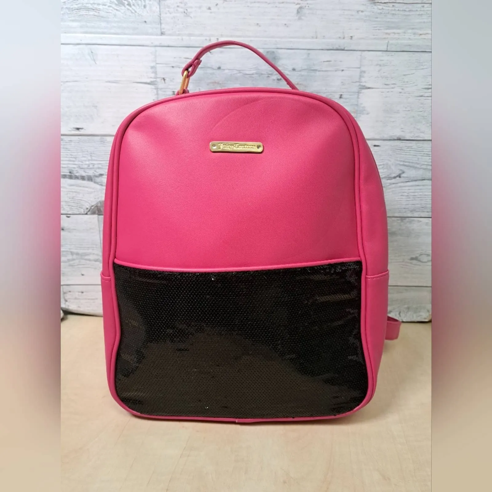 Juicy Couture Hot Pink & Black Sequined Backpack Purse