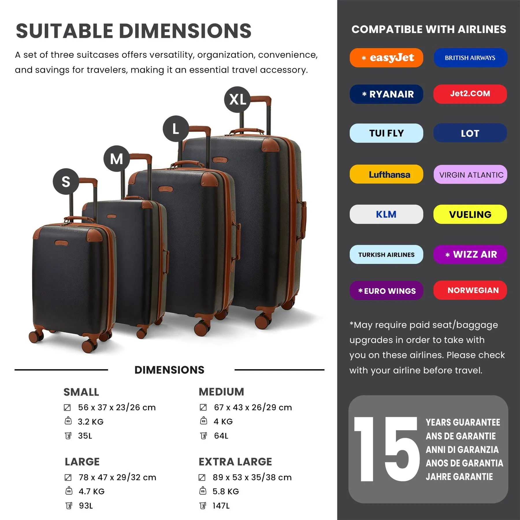 Luggage Suitcase Travel Bag Carry On Hand Cabin Check in Expandable Hard-Shell 4 Spinner Wheels Trolley Set | Carnaby