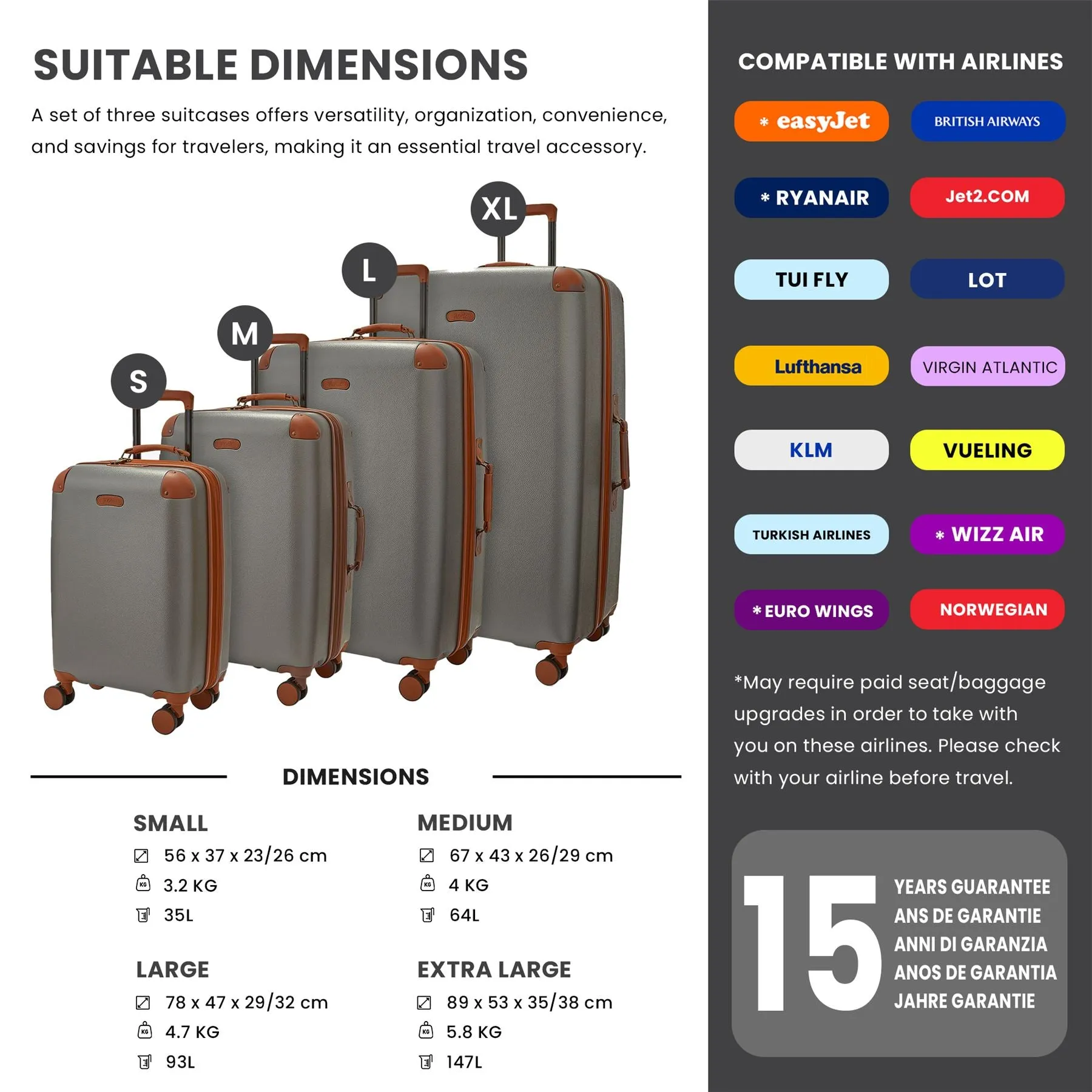 Luggage Suitcase Travel Bag Carry On Hand Cabin Check in Expandable Hard-Shell 4 Spinner Wheels Trolley Set | Carnaby