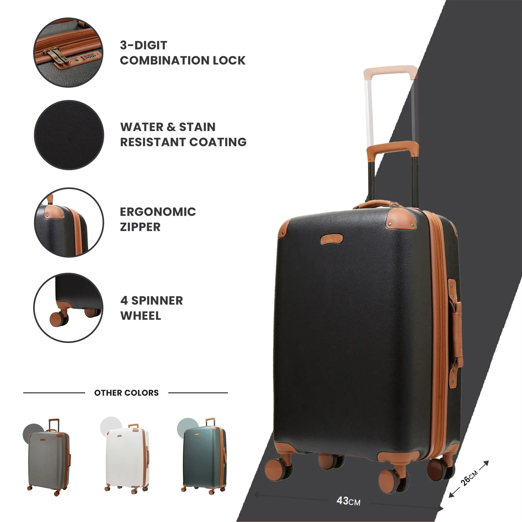 Luggage Suitcase Travel Bag Carry On Hand Cabin Check in Expandable Hard-Shell 4 Spinner Wheels Trolley Set | Carnaby