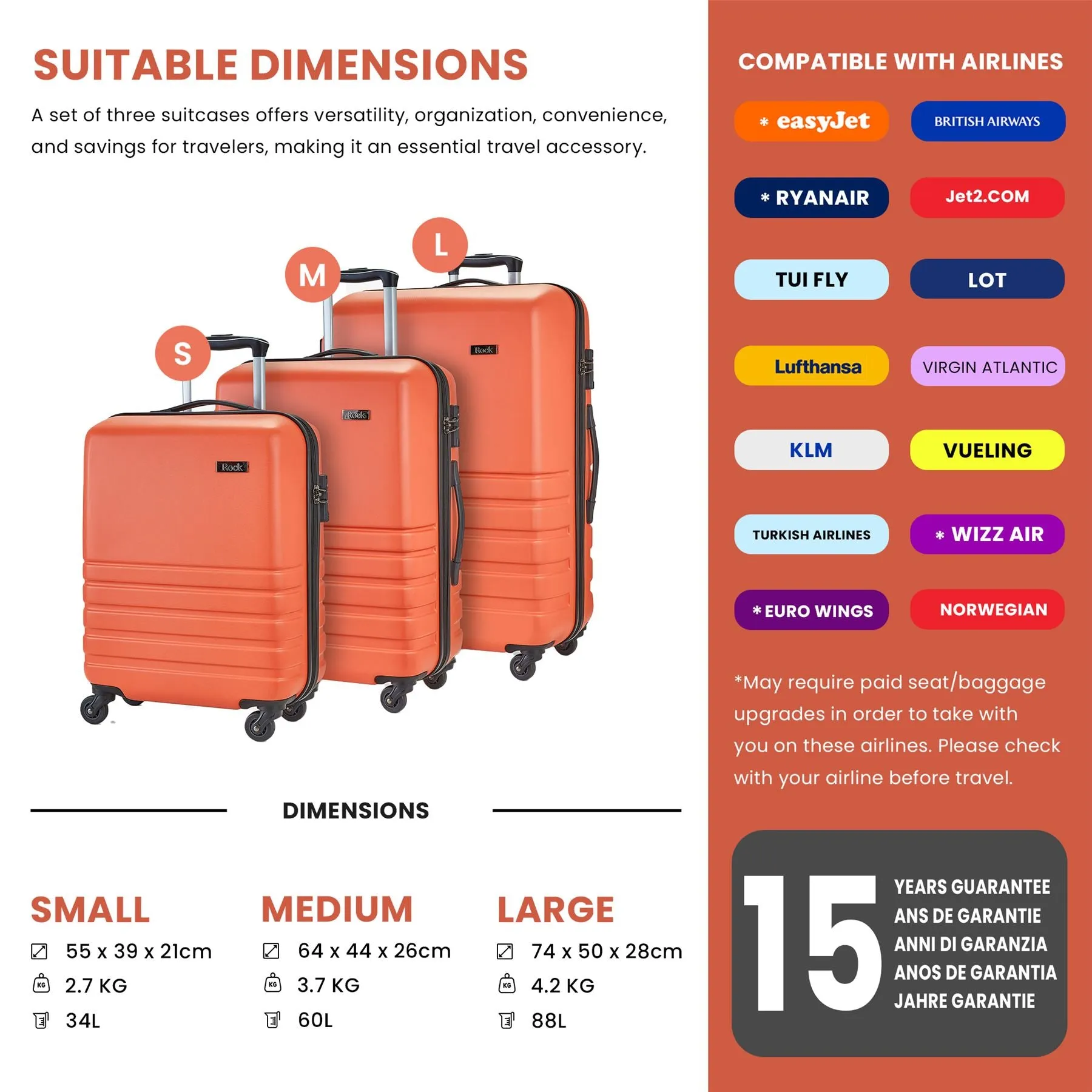 Luggage Suitcase Travel Bag Carry On Hand Cabin Check in Hard-Shell 4 Spinner Wheels Trolley Set | Byron