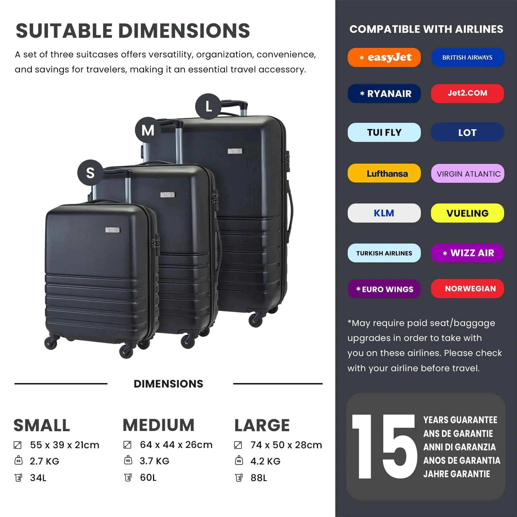 Luggage Suitcase Travel Bag Carry On Hand Cabin Check in Hard-Shell 4 Spinner Wheels Trolley Set | Byron