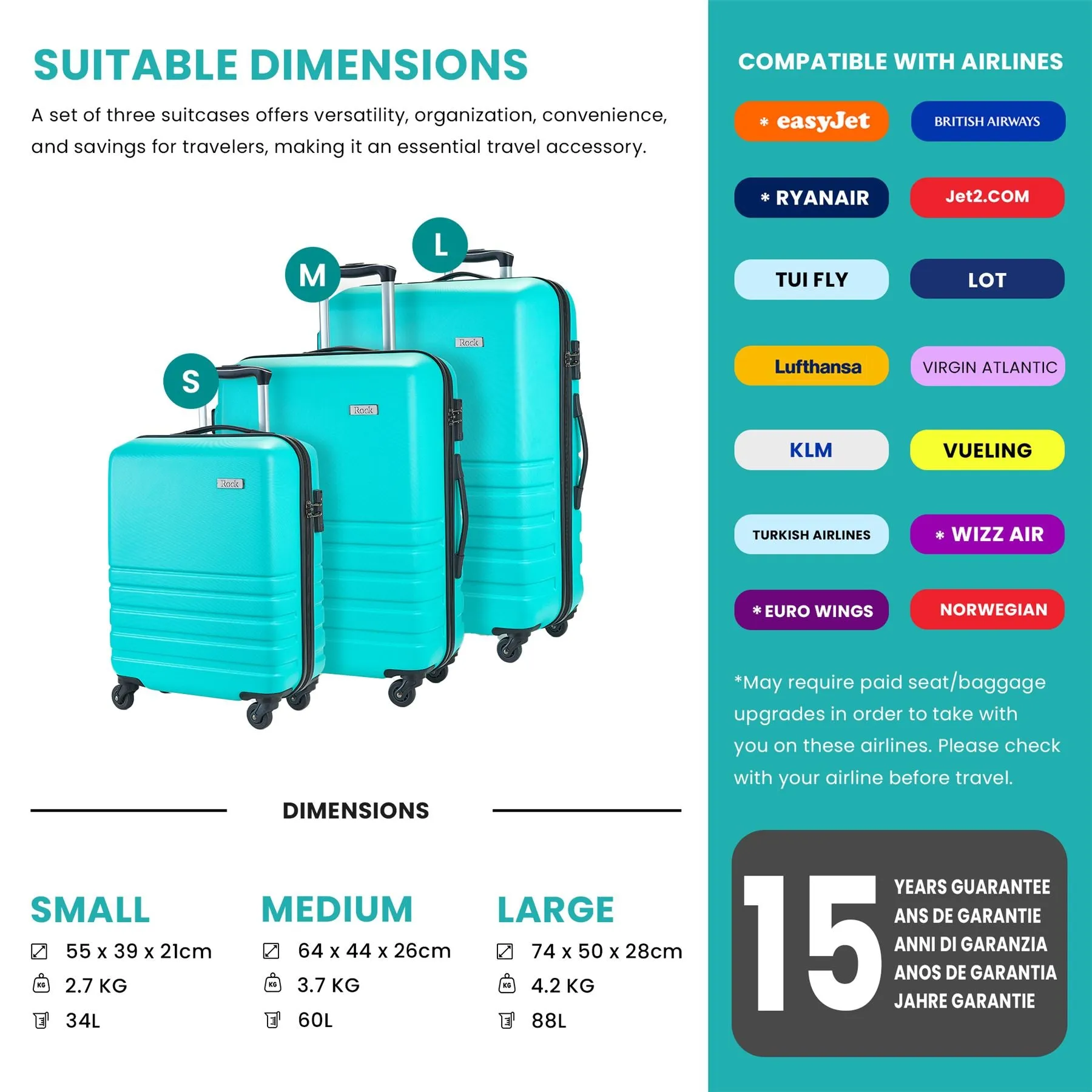 Luggage Suitcase Travel Bag Carry On Hand Cabin Check in Hard-Shell 4 Spinner Wheels Trolley Set | Byron