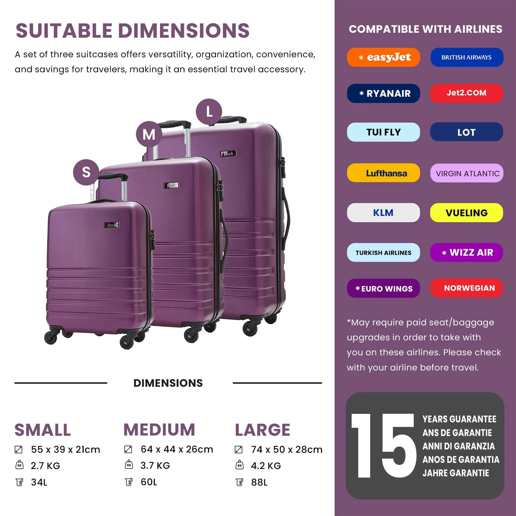 Luggage Suitcase Travel Bag Carry On Hand Cabin Check in Hard-Shell 4 Spinner Wheels Trolley Set | Byron