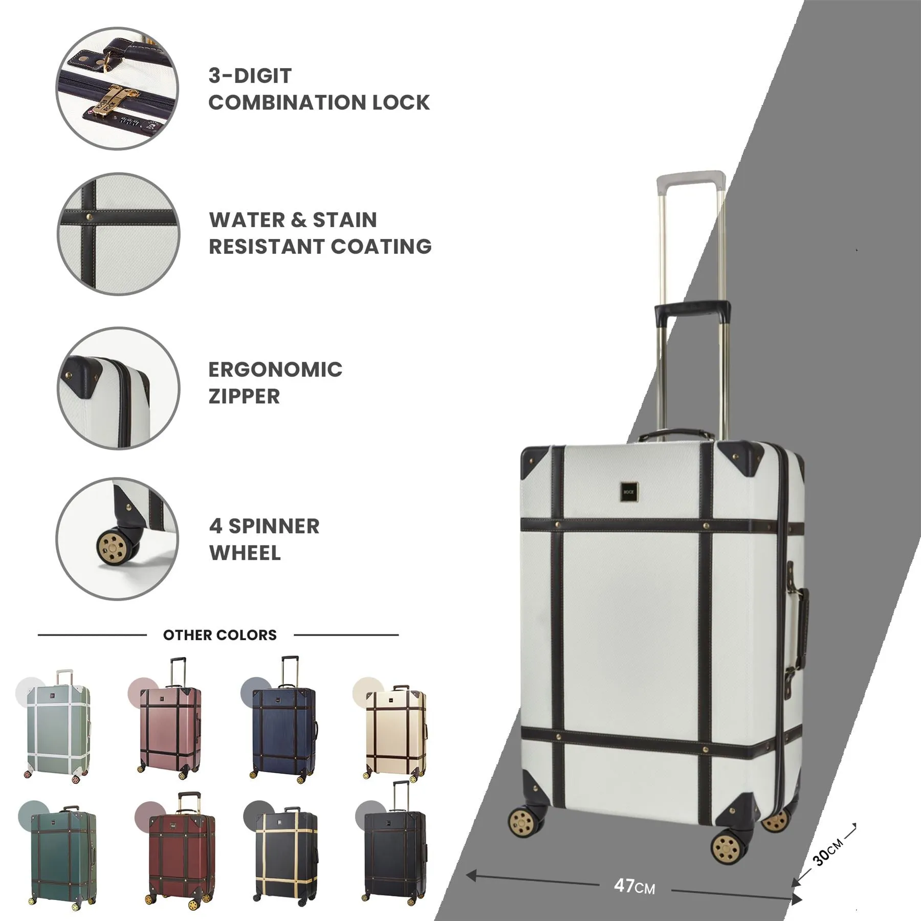 Luggage Suitcase Travel Bag Carry On Hand Cabin Check in Hard-Shell 4 Spinner Wheels Trolley Set | Vintage