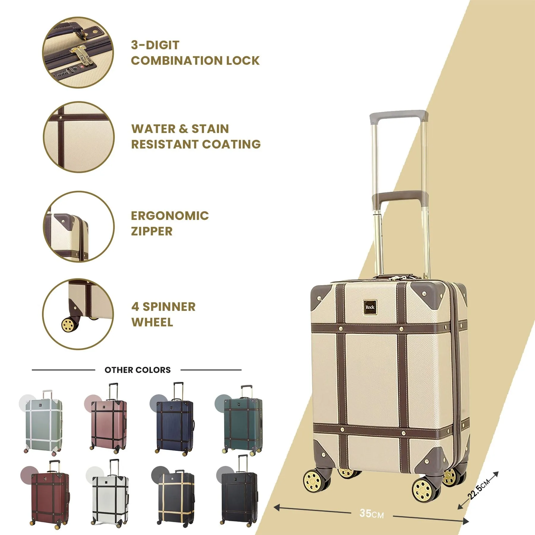 Luggage Suitcase Travel Bag Carry On Hand Cabin Check in Hard-Shell 4 Spinner Wheels Trolley Set | Vintage