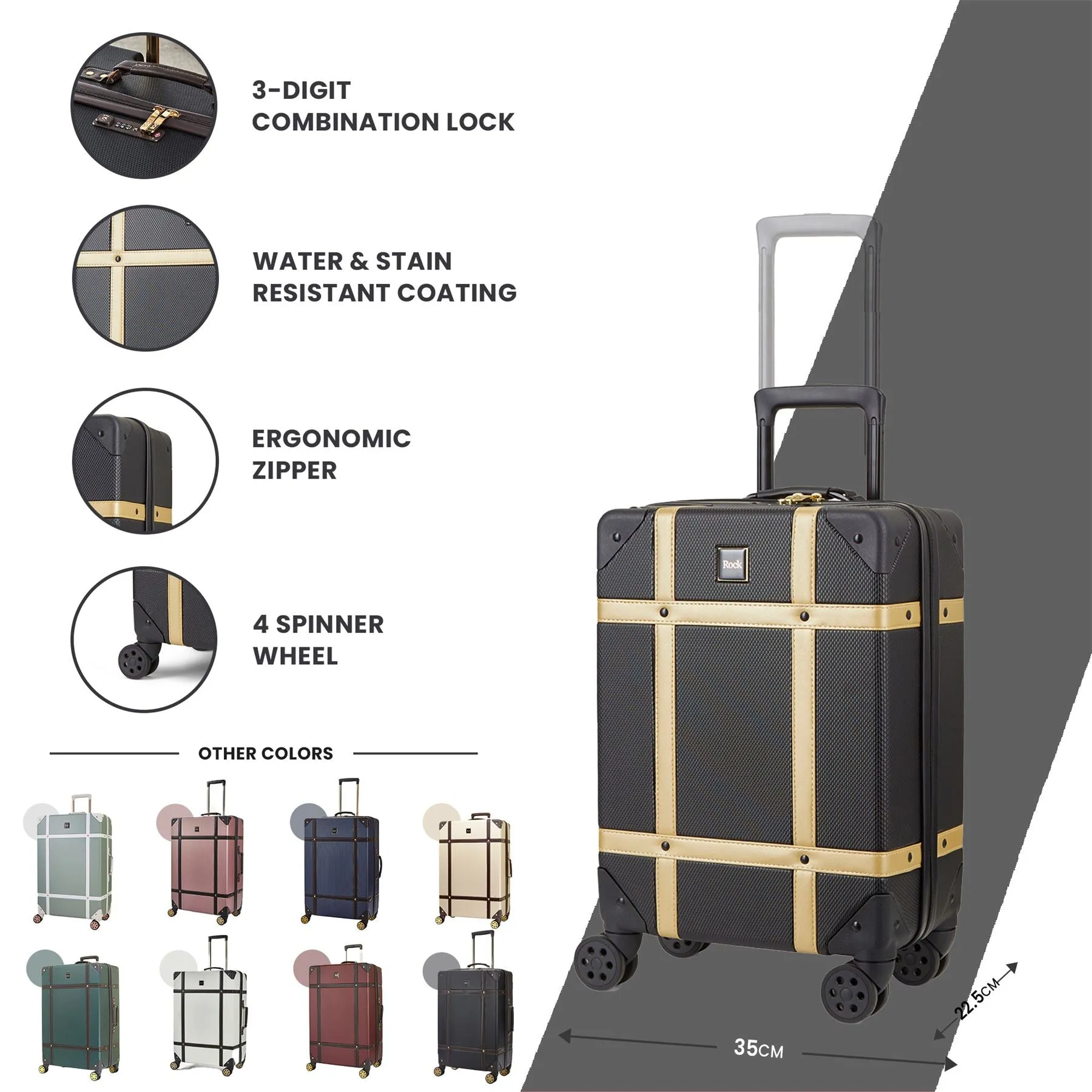 Luggage Suitcase Travel Bag Carry On Hand Cabin Check in Hard-Shell 4 Spinner Wheels Trolley Set | Vintage