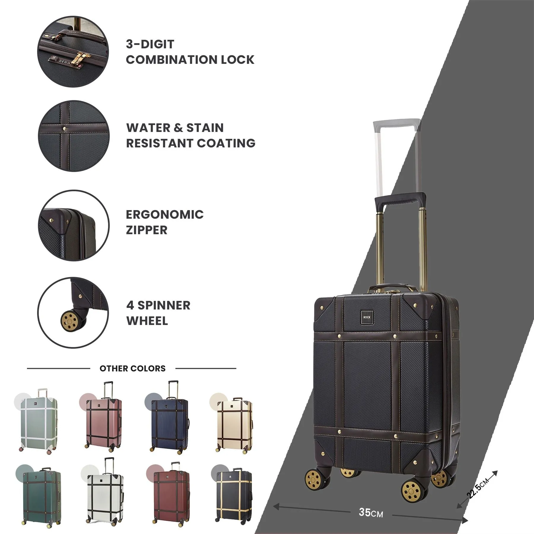 Luggage Suitcase Travel Bag Carry On Hand Cabin Check in Hard-Shell 4 Spinner Wheels Trolley Set | Vintage