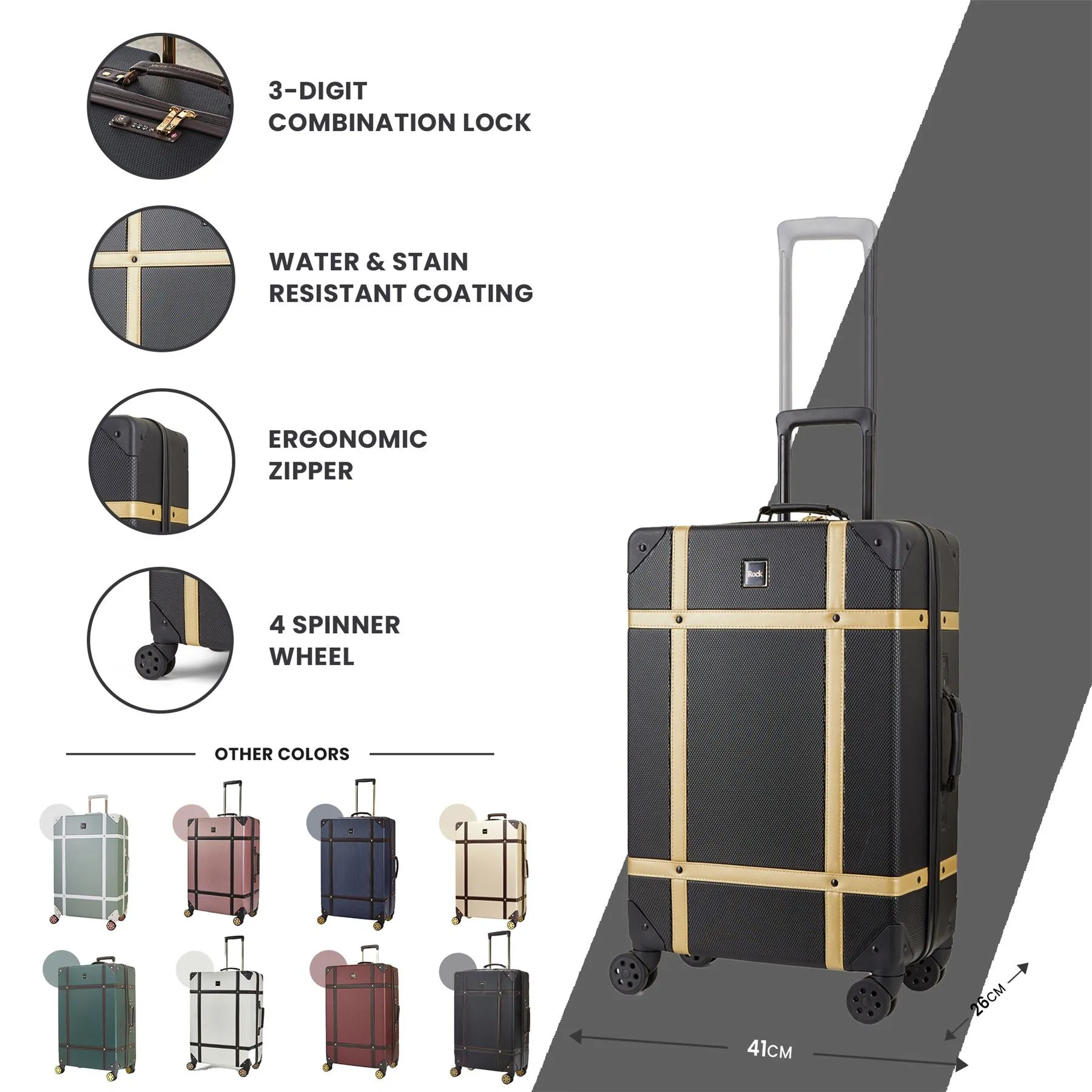 Luggage Suitcase Travel Bag Carry On Hand Cabin Check in Hard-Shell 4 Spinner Wheels Trolley Set | Vintage