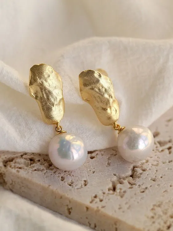 Matte Gold Gilded Baroque Pearl Relief Earrings