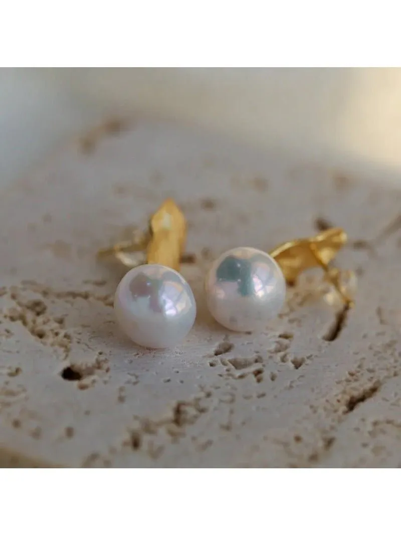 Matte Gold Gilded Baroque Pearl Relief Earrings