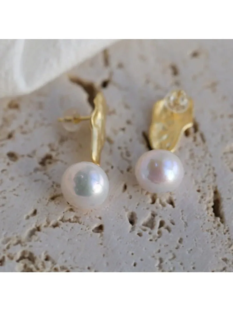 Matte Gold Gilded Baroque Pearl Relief Earrings