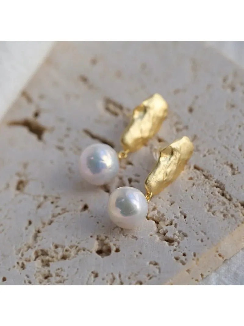 Matte Gold Gilded Baroque Pearl Relief Earrings