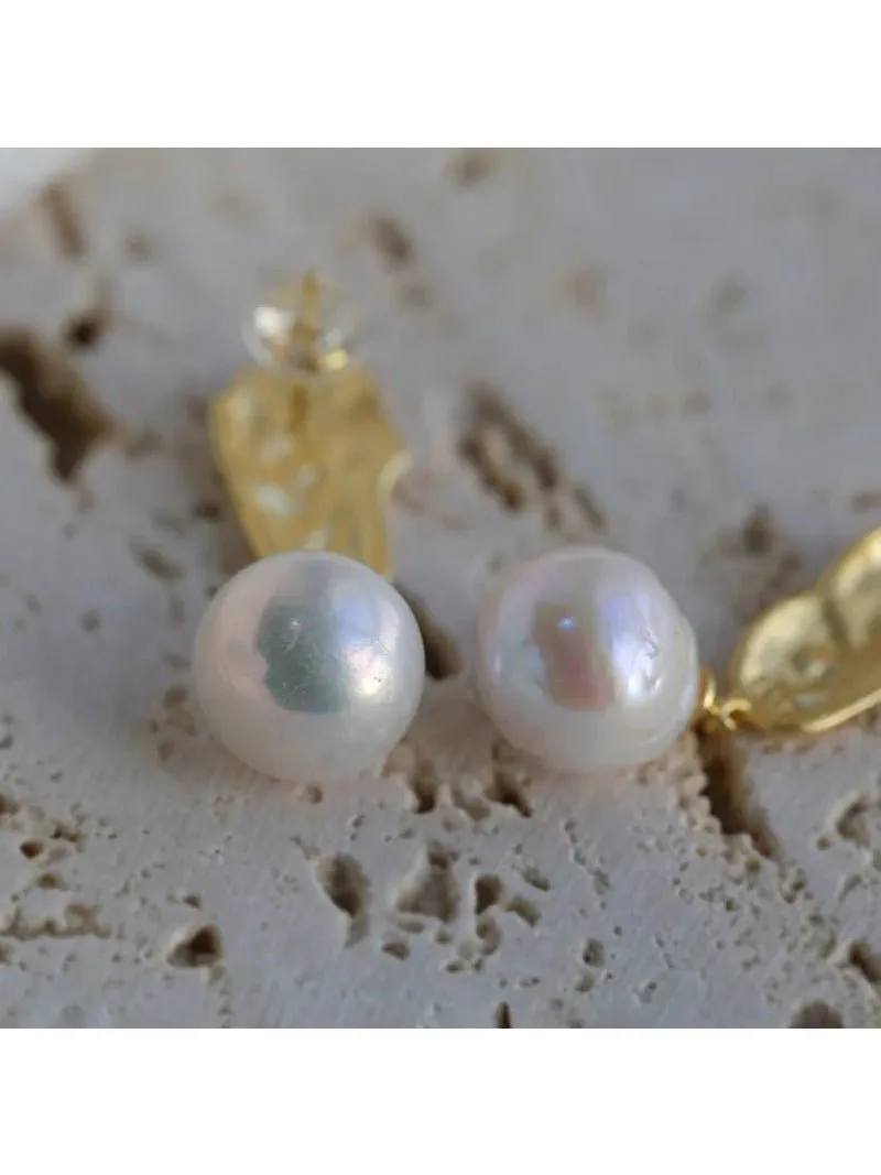 Matte Gold Gilded Baroque Pearl Relief Earrings