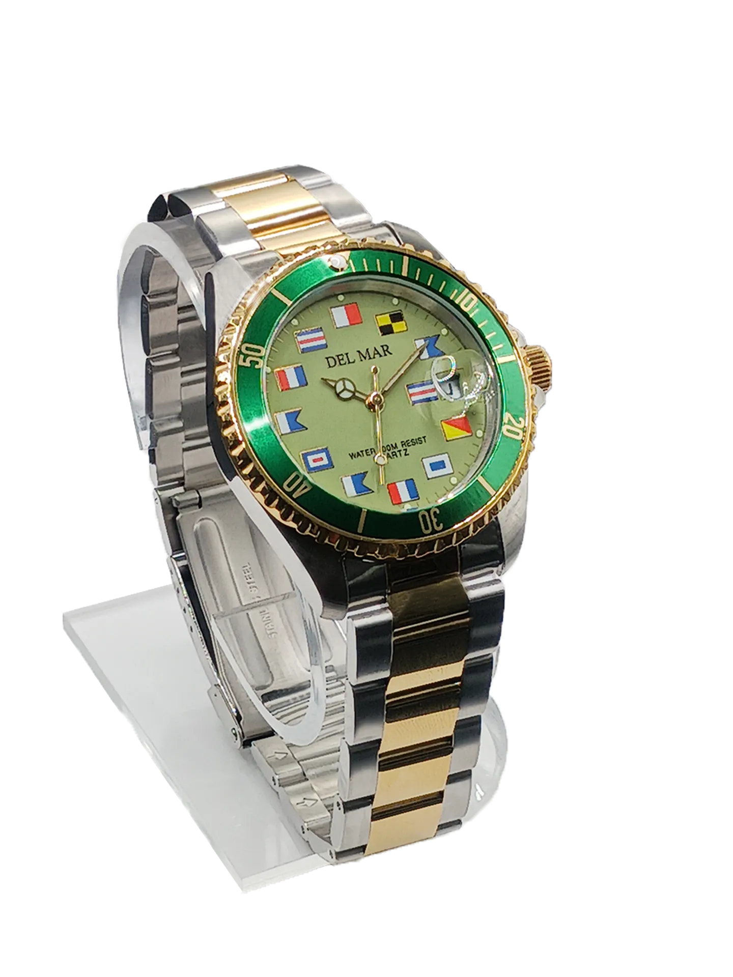 Men's Green Face Long Life Nautical Flag, Two-Tone Watch #50409