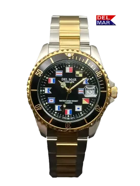 Men’s Long Life Nautical Bracelet Two-Tone Black Face Watch #50408