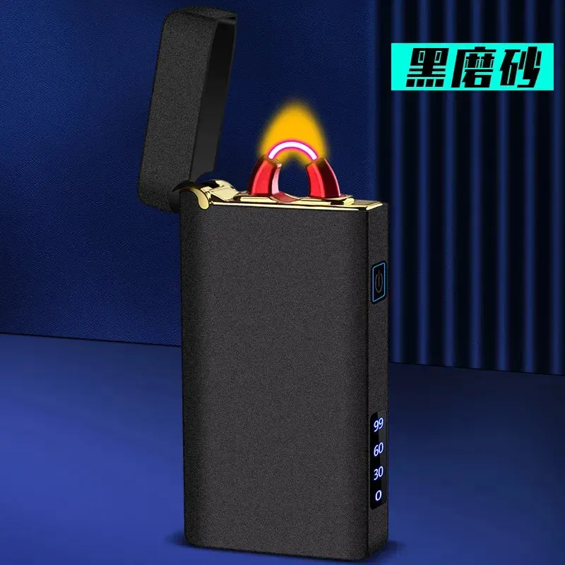 Metal Arc Flame Lighter USB Rechargeable Plasma Flameless Lighter Power Display LED Flashing Light Cigar Lighter Gadgets For Men