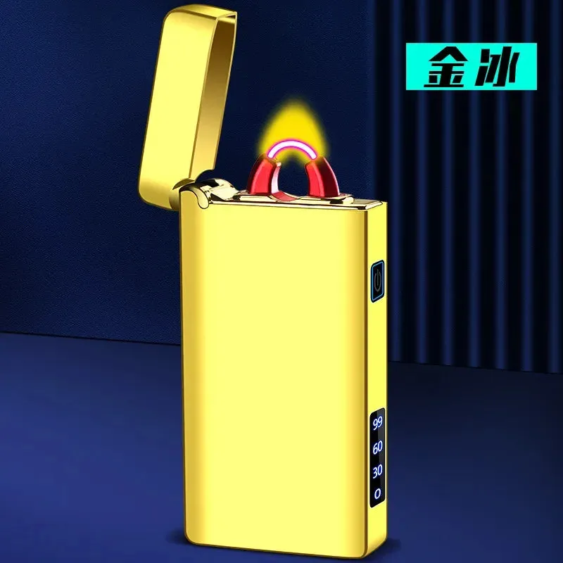 Metal Arc Flame Lighter USB Rechargeable Plasma Flameless Lighter Power Display LED Flashing Light Cigar Lighter Gadgets For Men