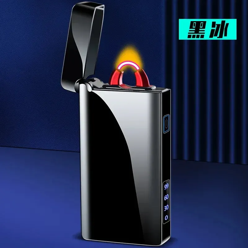 Metal Arc Flame Lighter USB Rechargeable Plasma Flameless Lighter Power Display LED Flashing Light Cigar Lighter Gadgets For Men