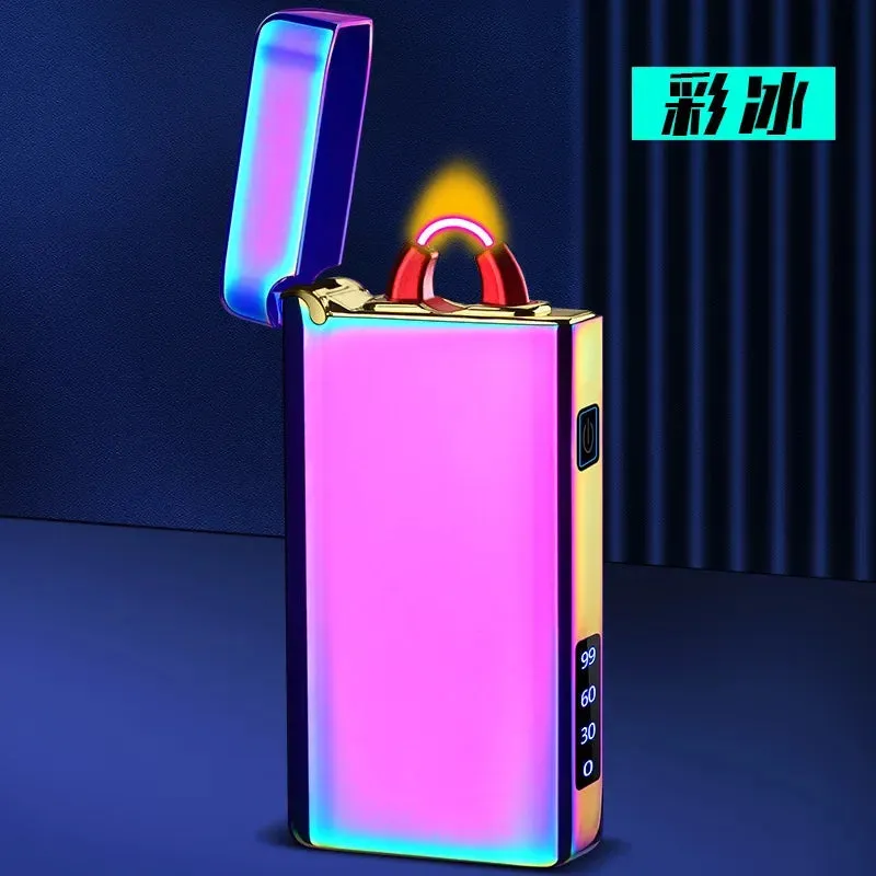 Metal Arc Flame Lighter USB Rechargeable Plasma Flameless Lighter Power Display LED Flashing Light Cigar Lighter Gadgets For Men