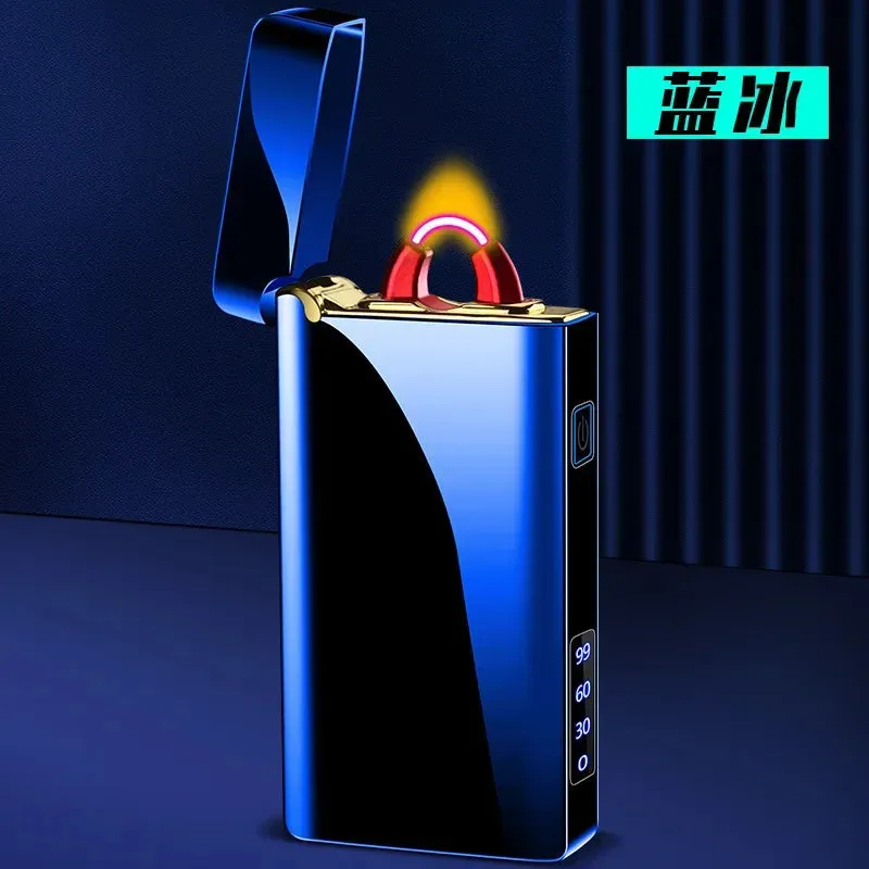 Metal Arc Flame Lighter USB Rechargeable Plasma Flameless Lighter Power Display LED Flashing Light Cigar Lighter Gadgets For Men