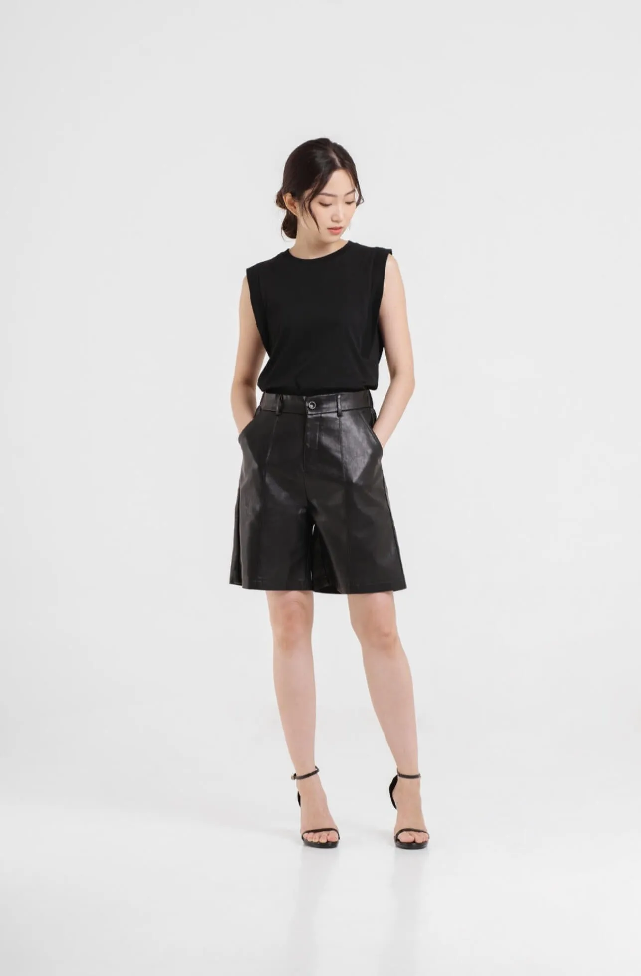 Mid Length Leatherette Shorts