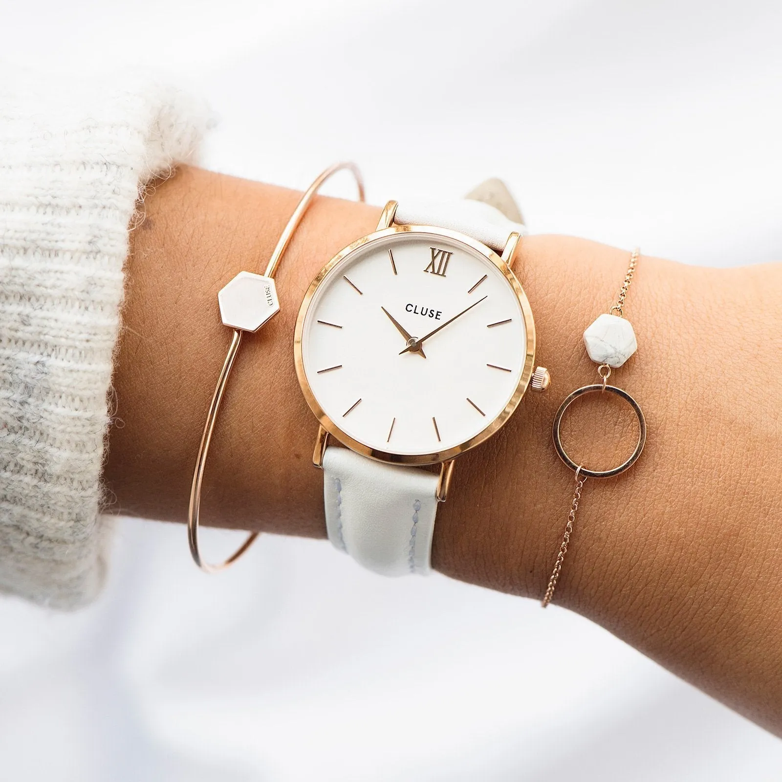 Minuit Leather White, Rose Gold Colour