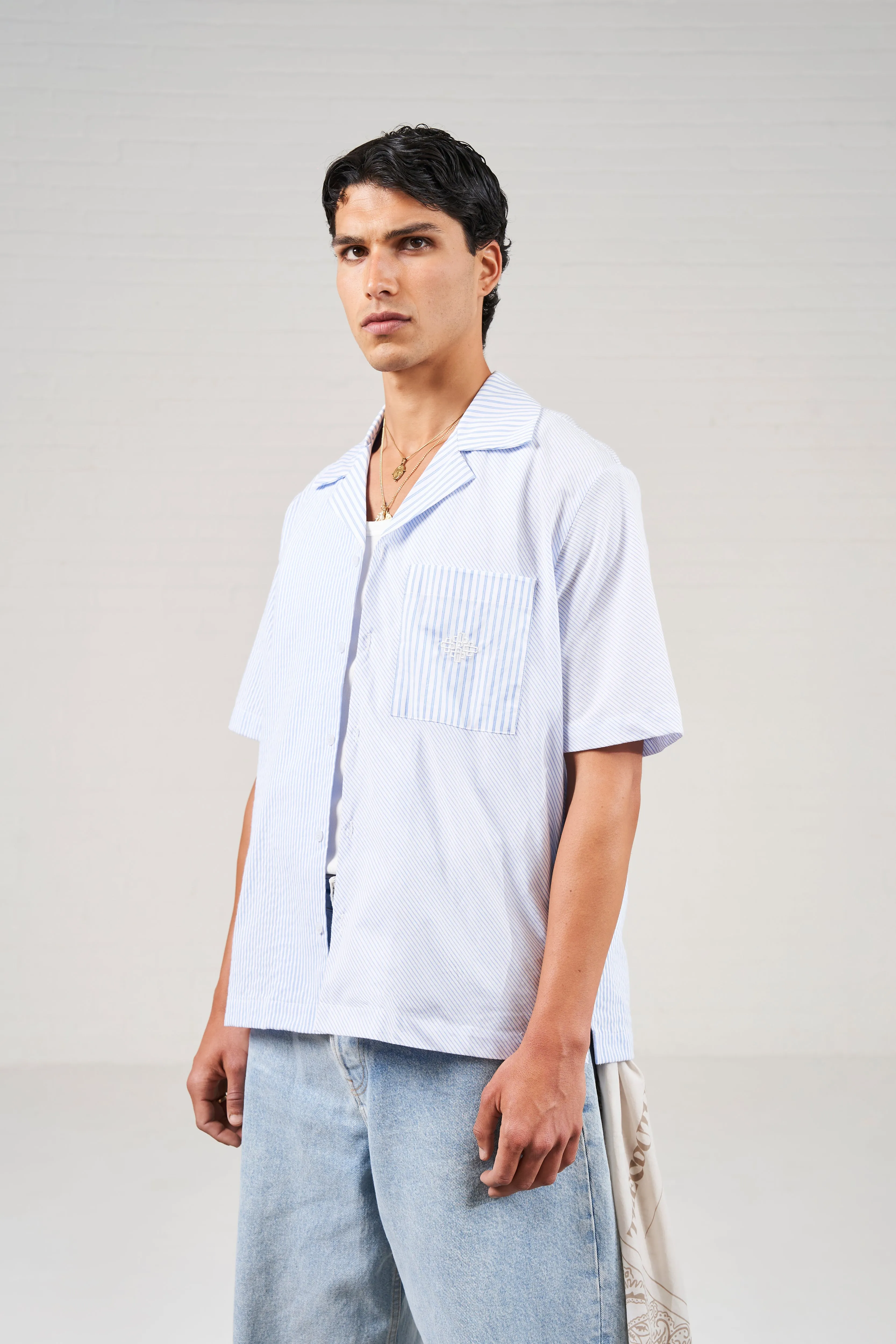 MIXED STRIPE RESORT SHIRT - BLUE