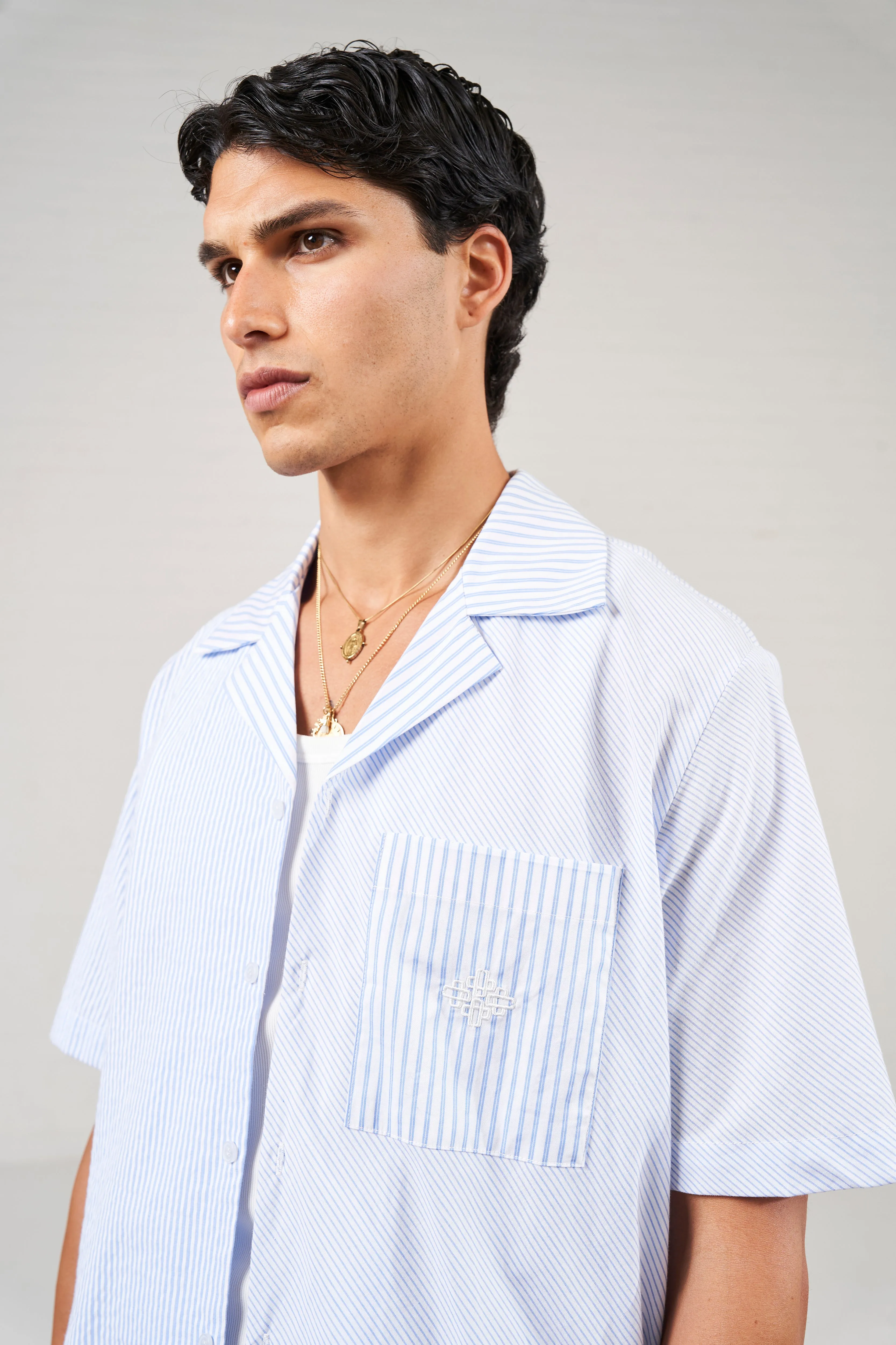 MIXED STRIPE RESORT SHIRT - BLUE