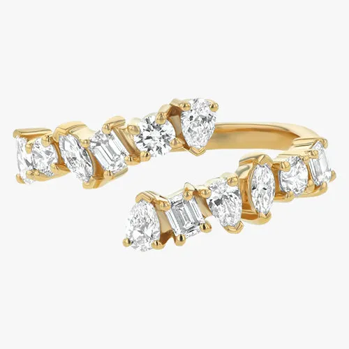 Multi Shape Diamond Half Spiral Ring