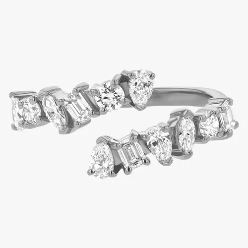 Multi Shape Diamond Half Spiral Ring