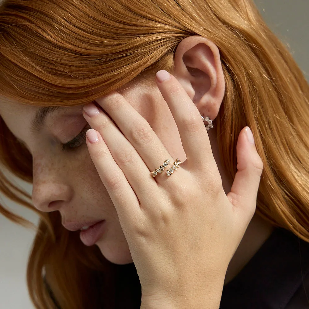 Multi Shape Diamond Half Spiral Ring