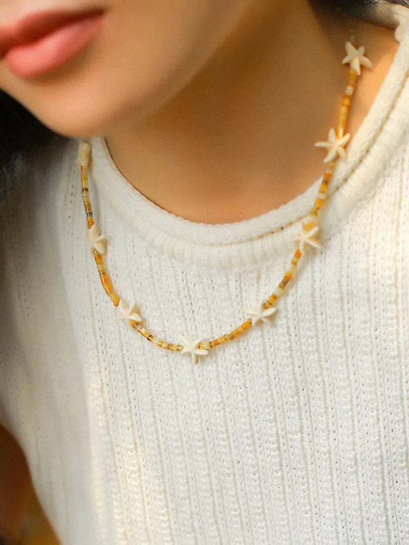 Natural Yellow Disc Shell and Starfish Necklace