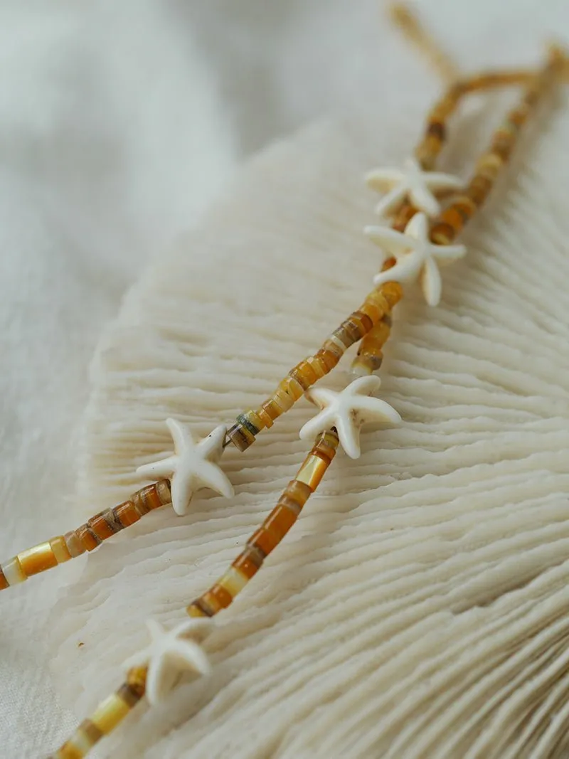 Natural Yellow Disc Shell and Starfish Necklace