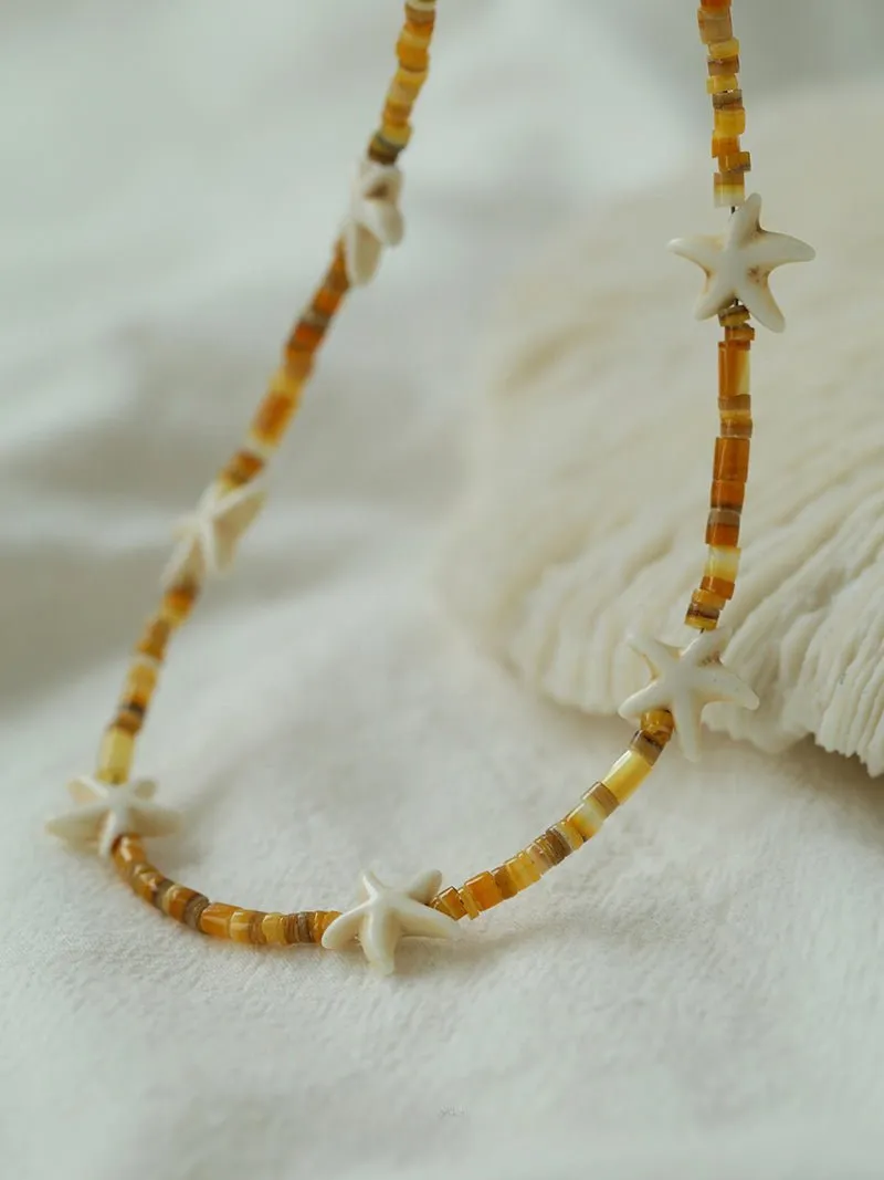 Natural Yellow Disc Shell and Starfish Necklace