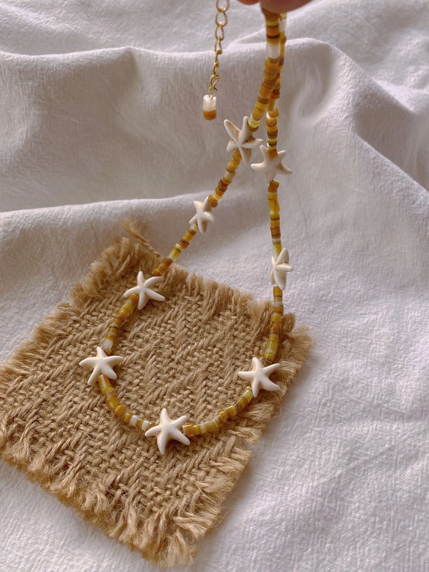 Natural Yellow Disc Shell and Starfish Necklace