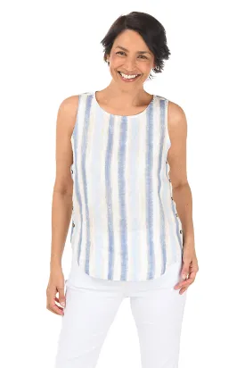 Nautical Striped Sleeveless Linen Blouse