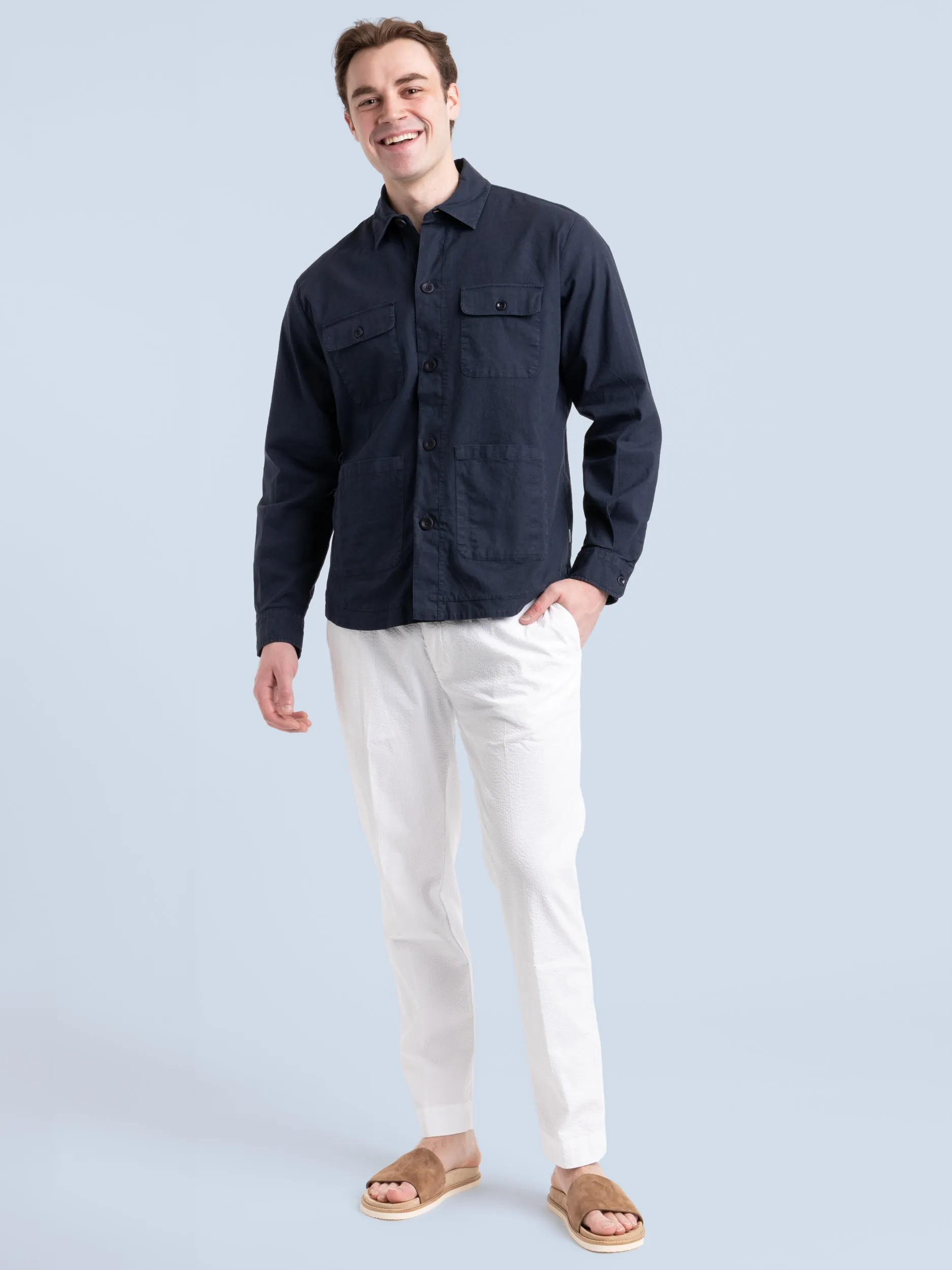 Navy Linen Travel Overshirt