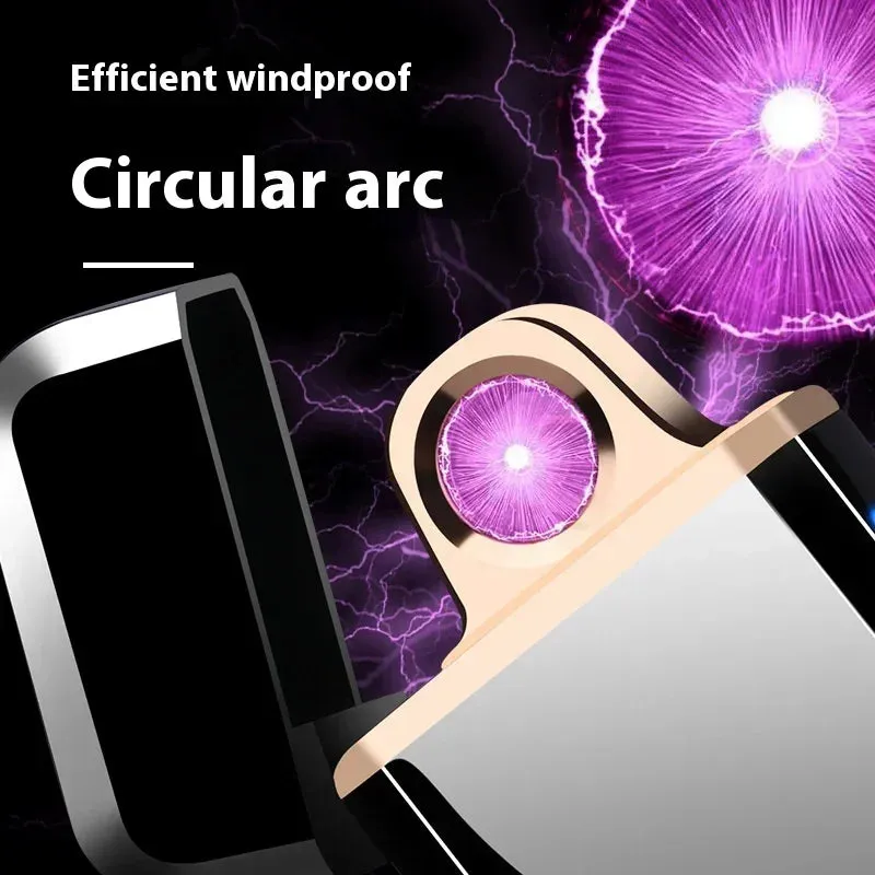 New Laser Induction Electric Double Arc USB Lighter Outdoor Windproof Metal Pulse Plasma Lighter LED Power Display Men's Gift