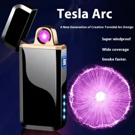 New Laser Induction Electric Double Arc USB Lighter Outdoor Windproof Metal Pulse Plasma Lighter LED Power Display Men's Gift