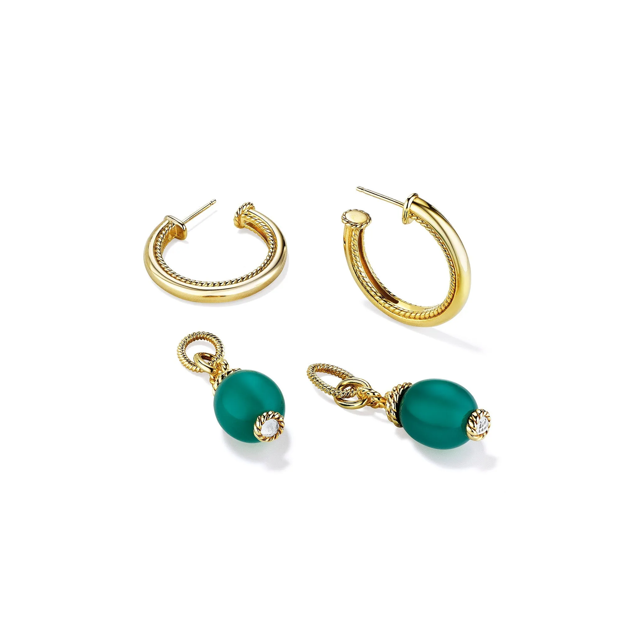 Ocean Reef Drop Hoop Earrings with Green Chalcedony in 18K Gold Vermeil