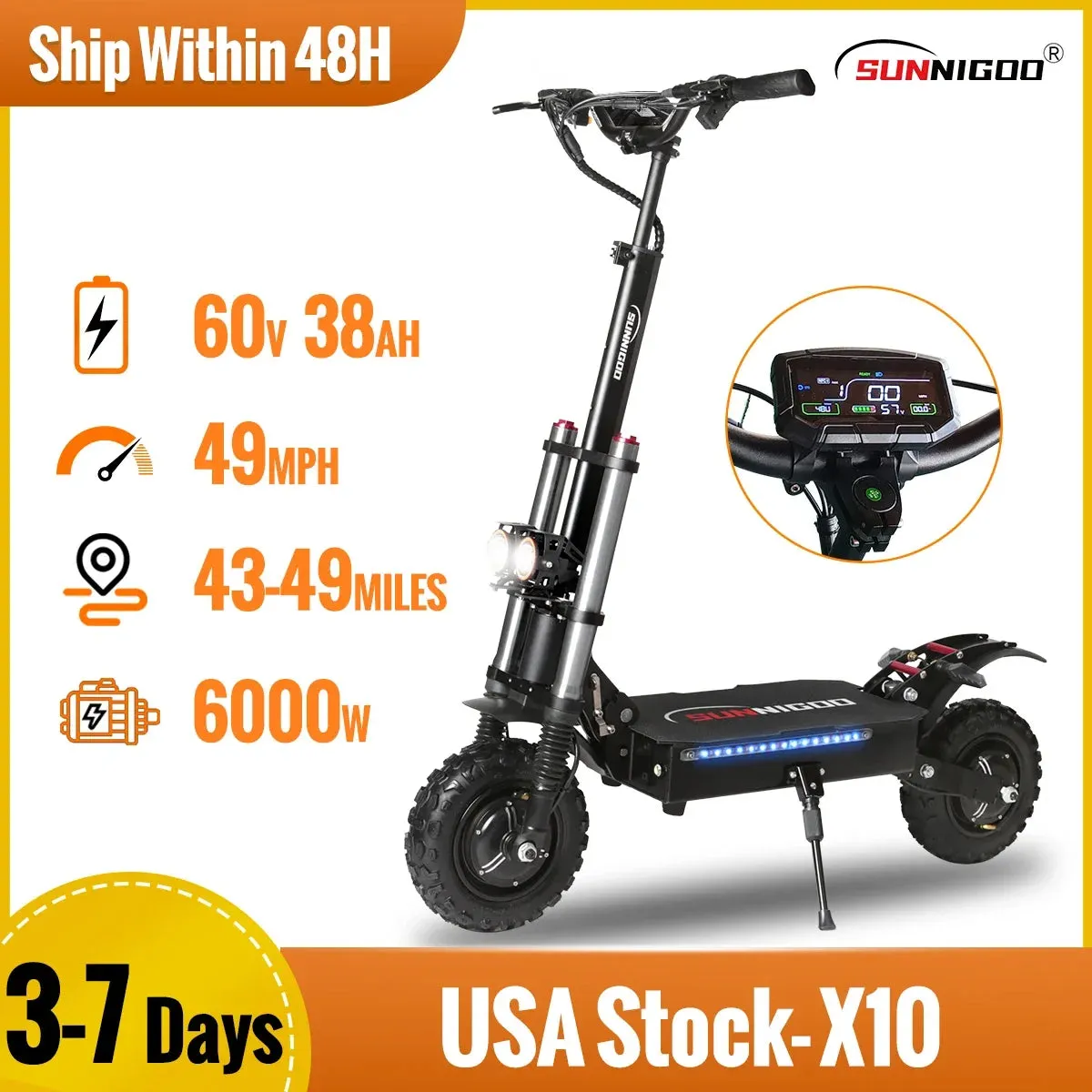 Off-Road Electric Scooter Dual Hub Motor 6000w Escooter Foldable Electric Scooters 60V 38Ah 49MPH 43-49Miles Long Range