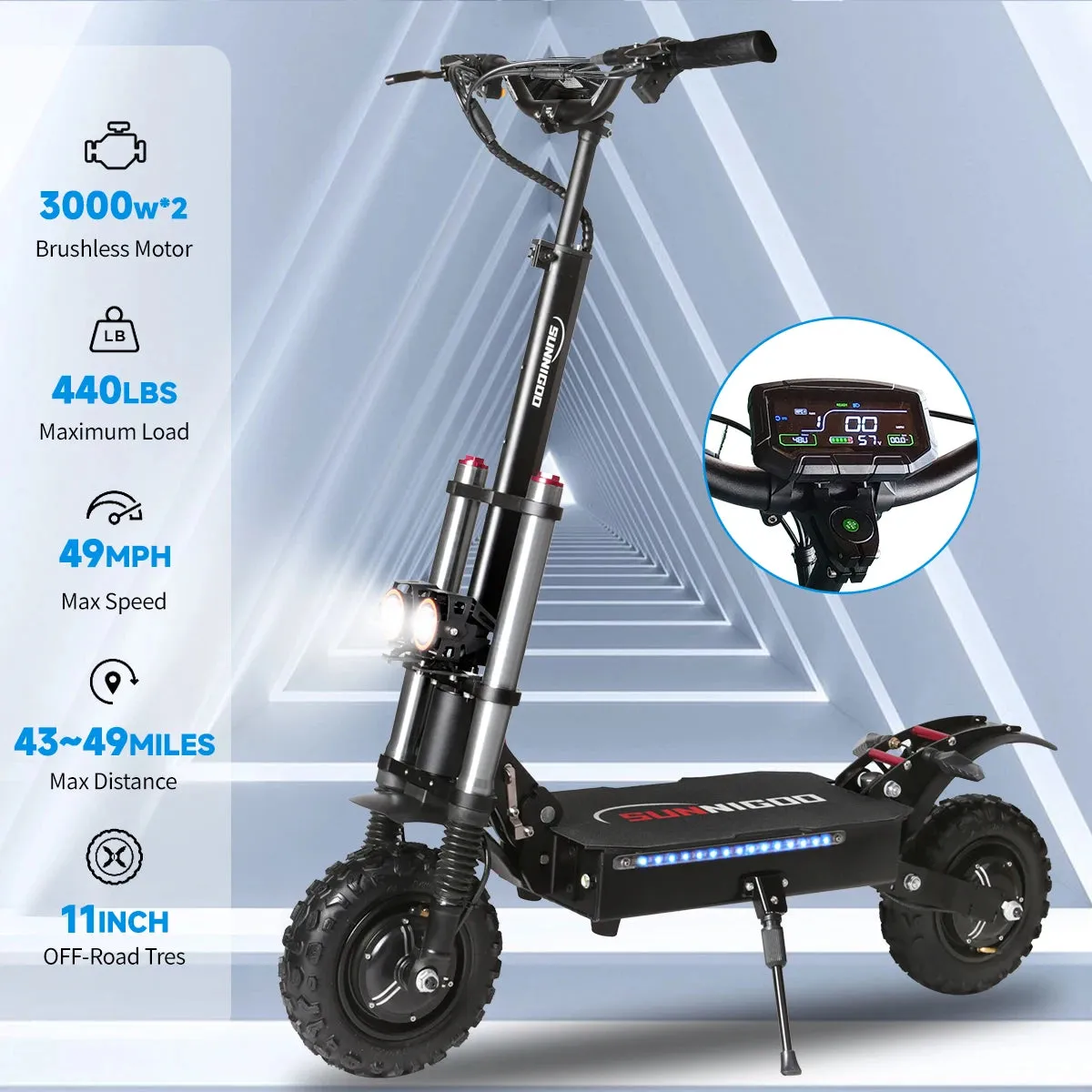 Off-Road Electric Scooter Dual Hub Motor 6000w Escooter Foldable Electric Scooters 60V 38Ah 49MPH 43-49Miles Long Range