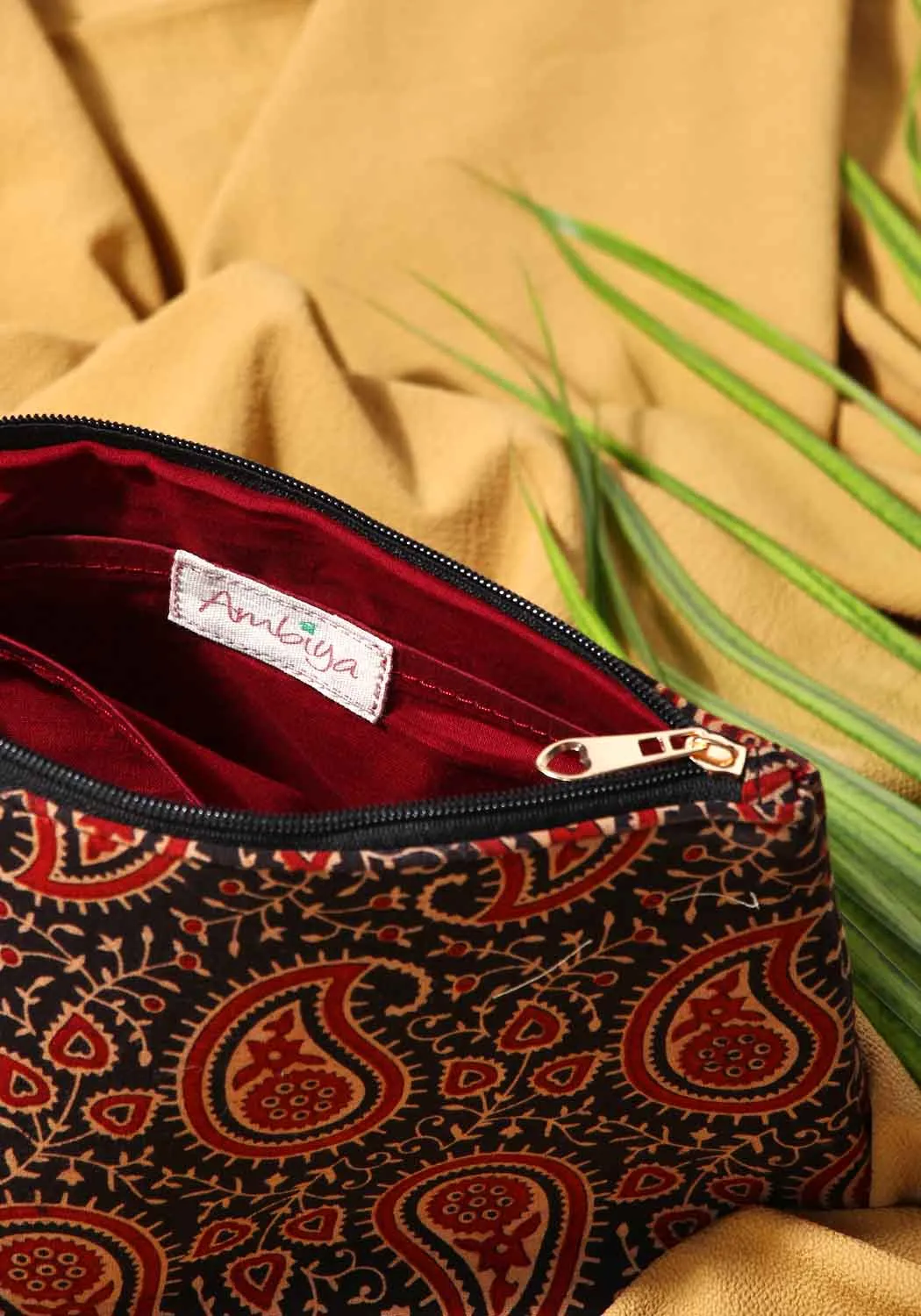 Paisley Hand Block Print Fabric Travel Pouch