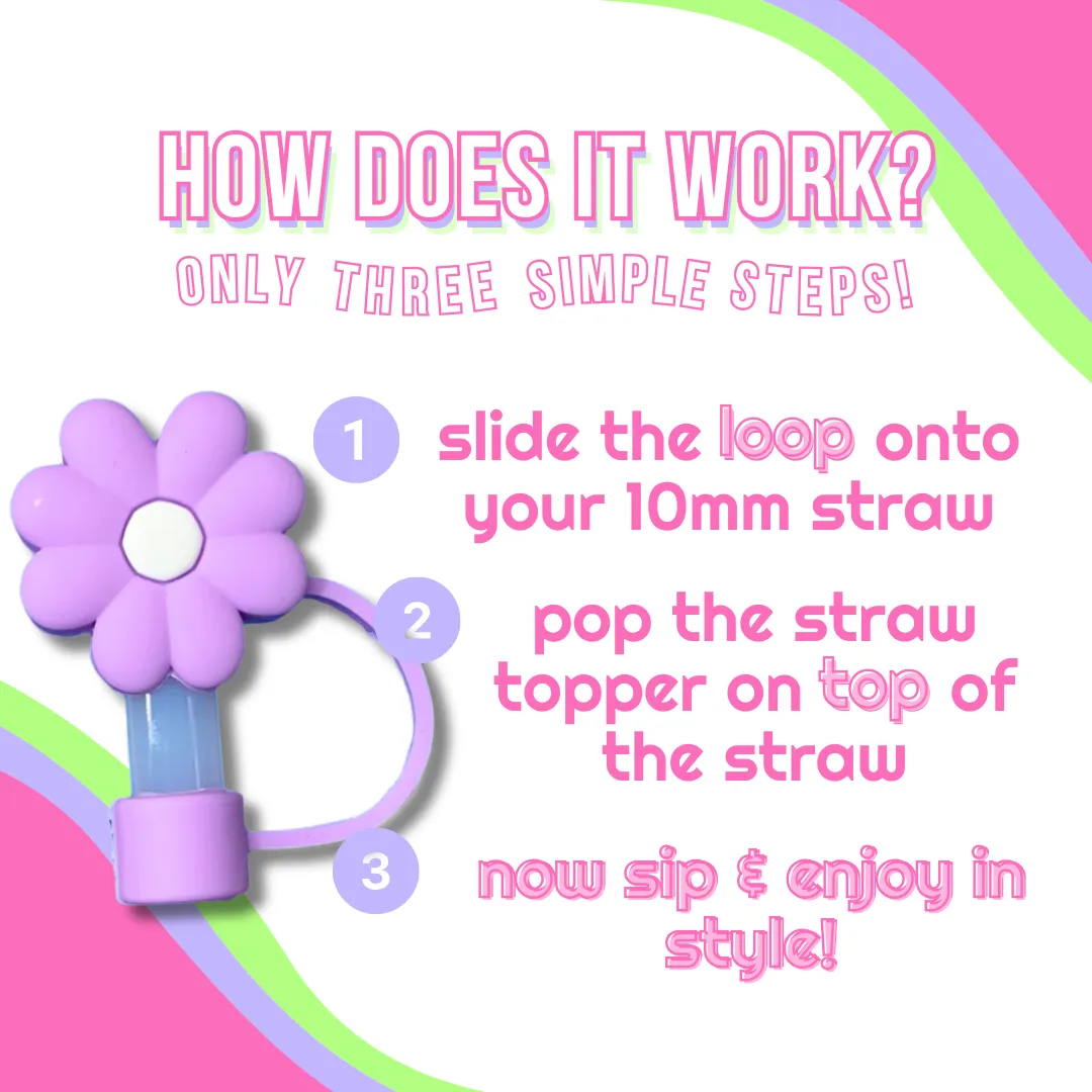 Purple Flower Straw Topper