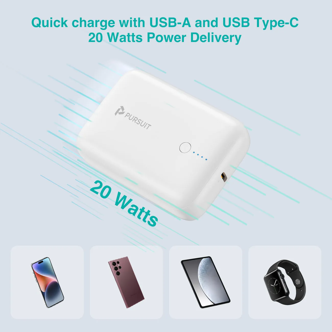 PURSUIT 10,000mAh Ultra-Compact Power Bank with USB-C PD and USB-A, Recycled Plastic Housing and Plastic-Free Packaging