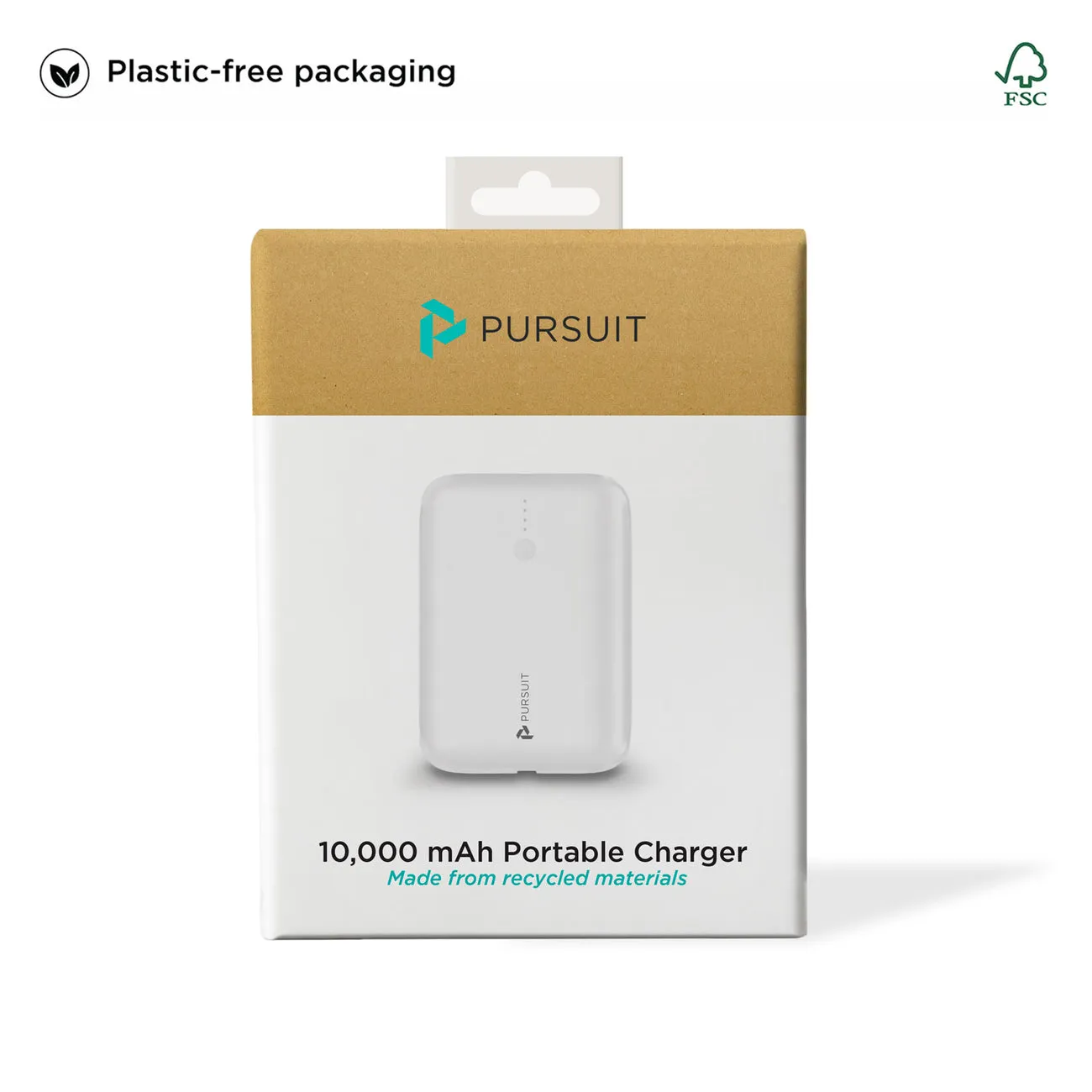 PURSUIT 10,000mAh Ultra-Compact Power Bank with USB-C PD and USB-A, Recycled Plastic Housing and Plastic-Free Packaging